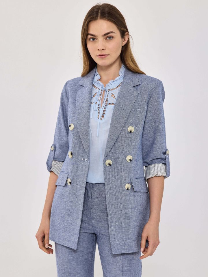 ג’קט פישתן BLUE בצבע כחול מעושן