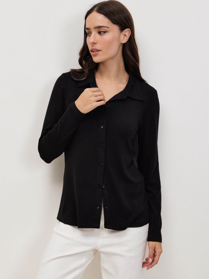 קרדיגן צוארון ריב PROMO בצבע שחור