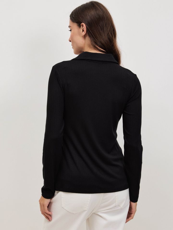 קרדיגן צוארון ריב PROMO בצבע שחור