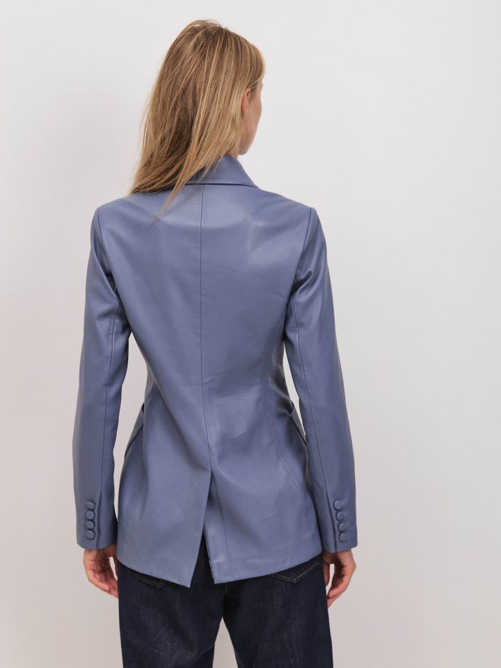 ג’קט דמוי עור זוג כפתורים בצבע אפור