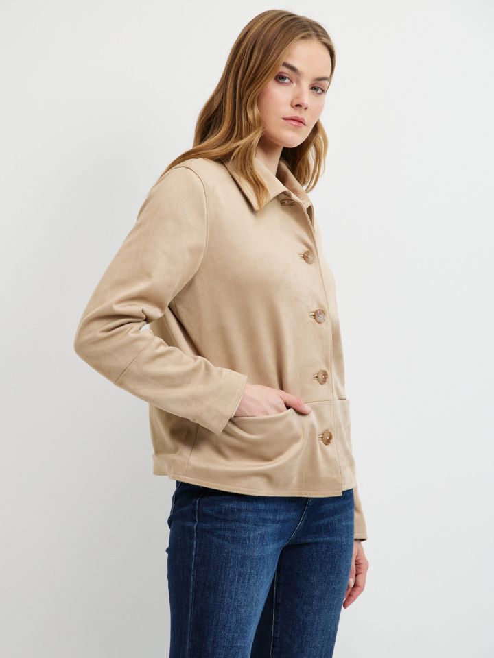 ג’קט דמוי זמש בצבע קוניאק