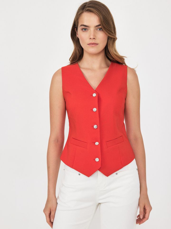 וסט דמוי יהלומים בצבע אדום