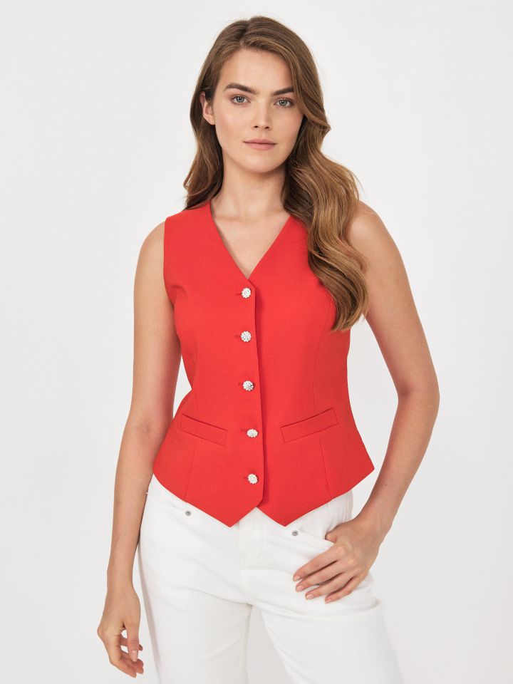 וסט דמוי יהלומים בצבע אדום