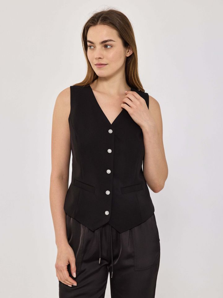 וסט דמוי יהלומים בצבע שחור