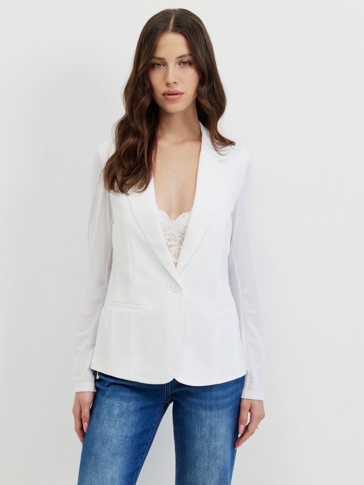 ג’קט שיפון בגב בצבע לבן