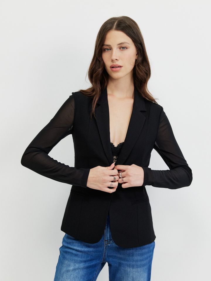 ג’קט שיפון בגב בצבע שחור