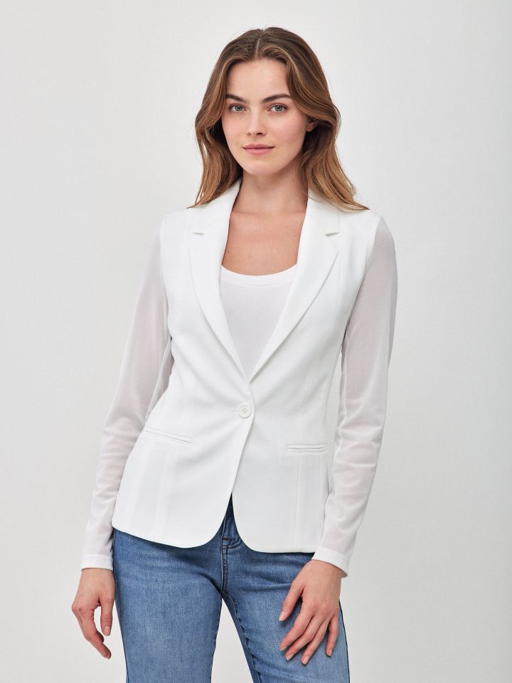 ג’קט שיפון בגב בצבע לבן