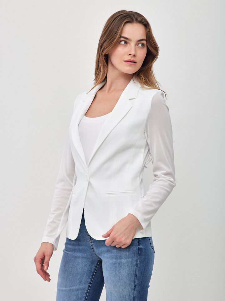 ג’קט שיפון בגב בצבע לבן