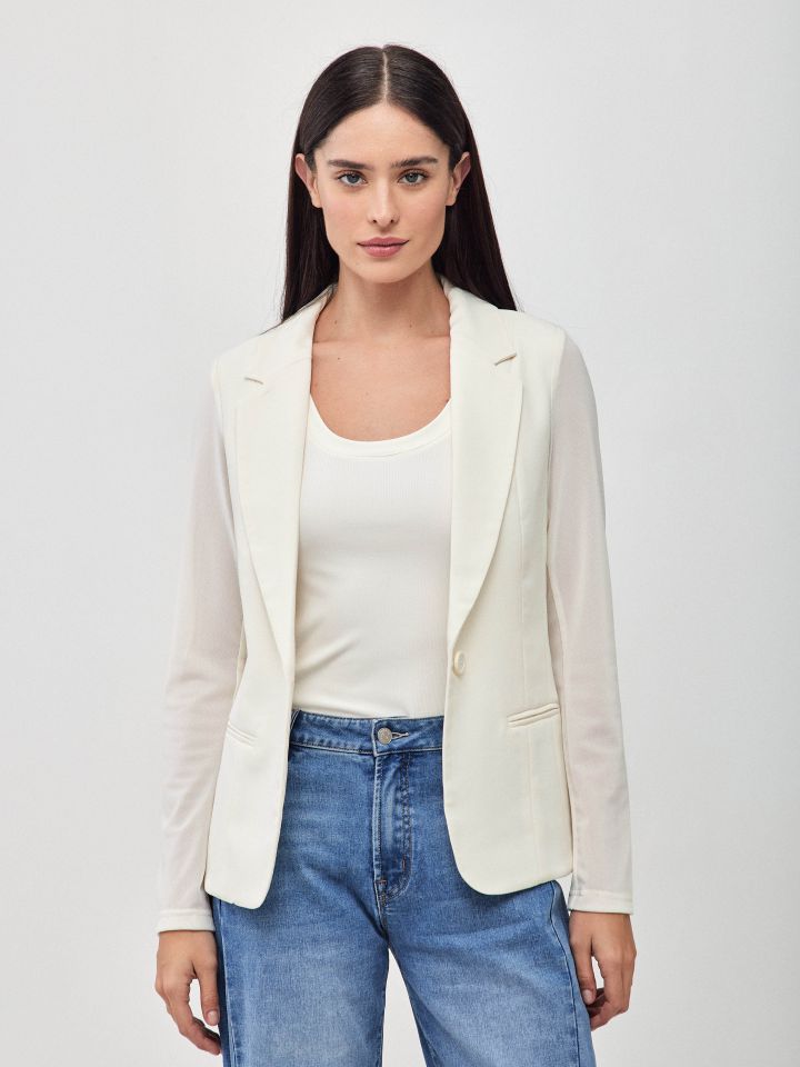 ג’קט שיפון בגב בצבע שנהב