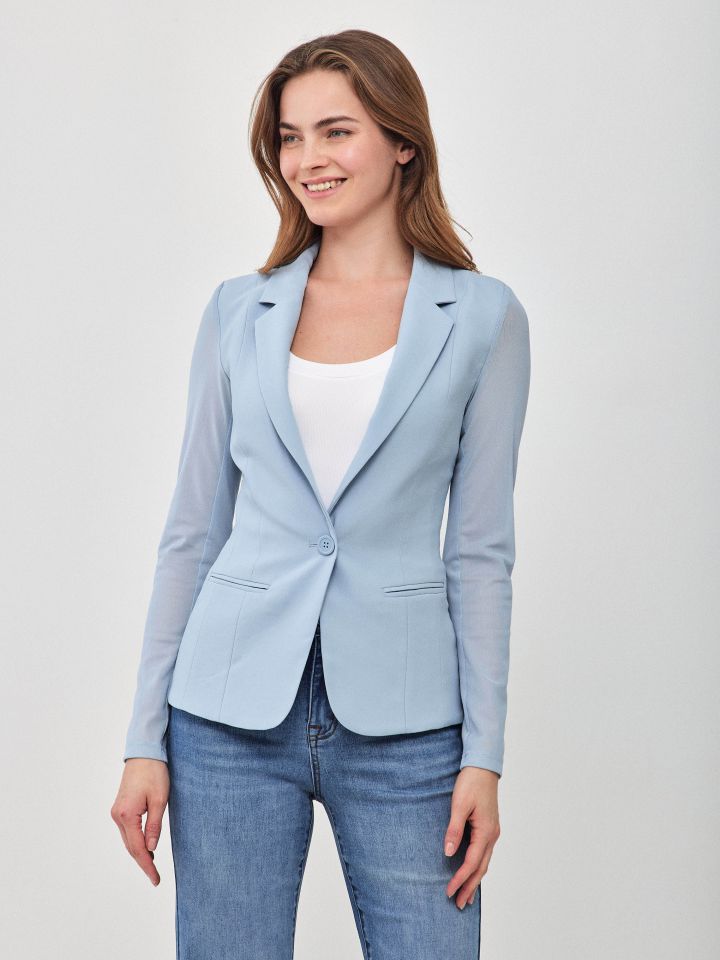 ג’קט שיפון בגב בצבע תכלת מעושן