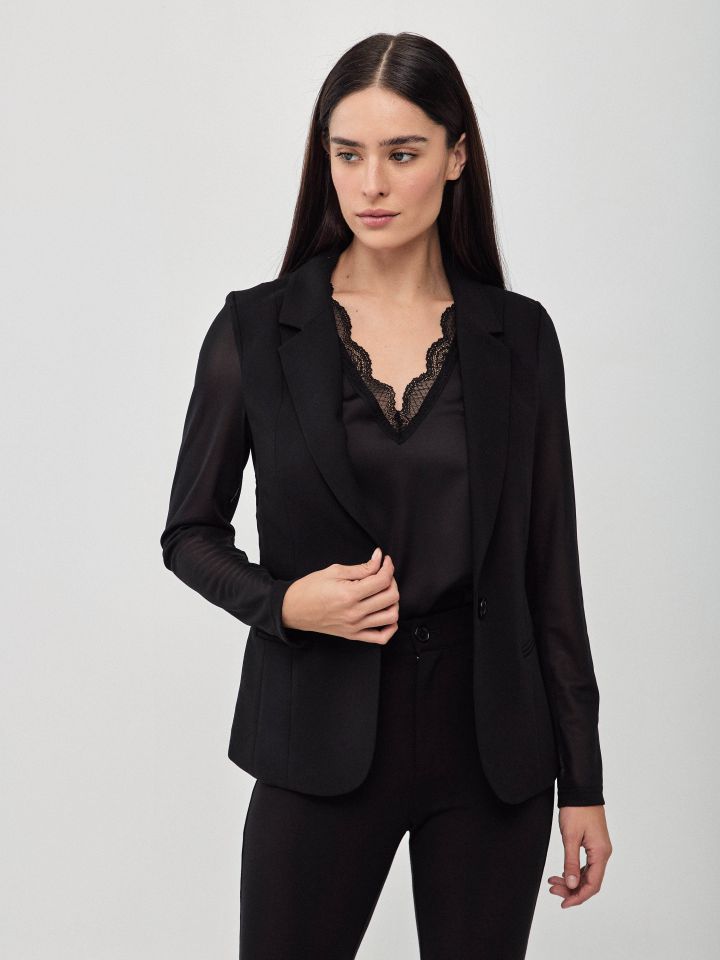 ג’קט שיפון בגב בצבע שחור