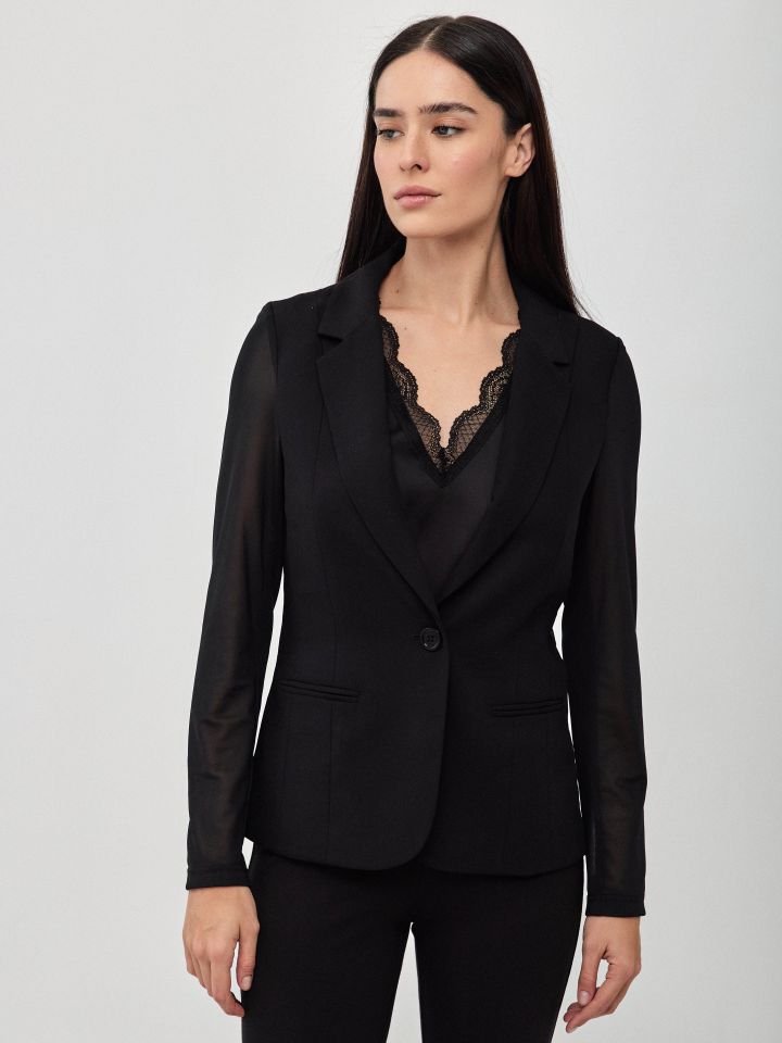 ג’קט שיפון בגב בצבע שחור