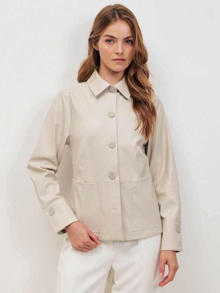 ג’קט דמוי עור PROMO בצבע אבן