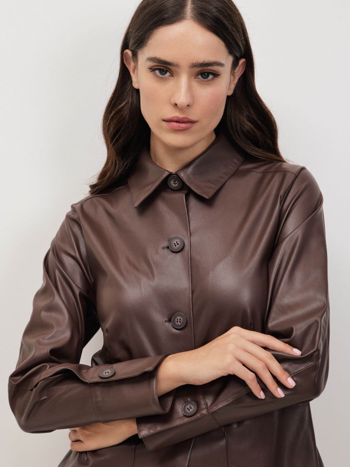 ג’קט דמוי עור PROMO בצבע חום בהיר