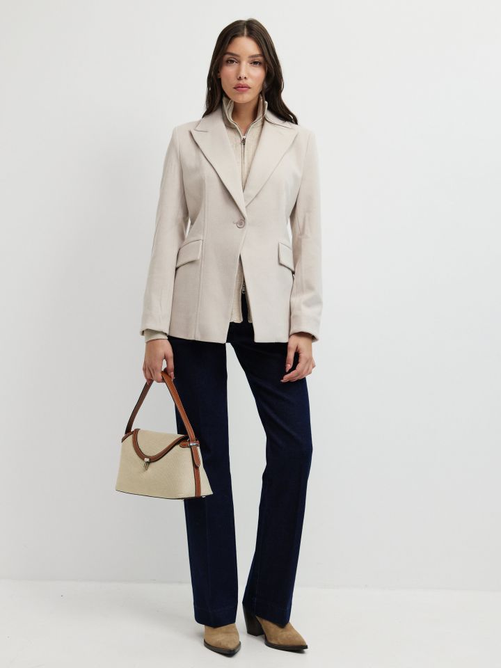 ג’קט שילוב סריגה ורוכסן בצבע אבן