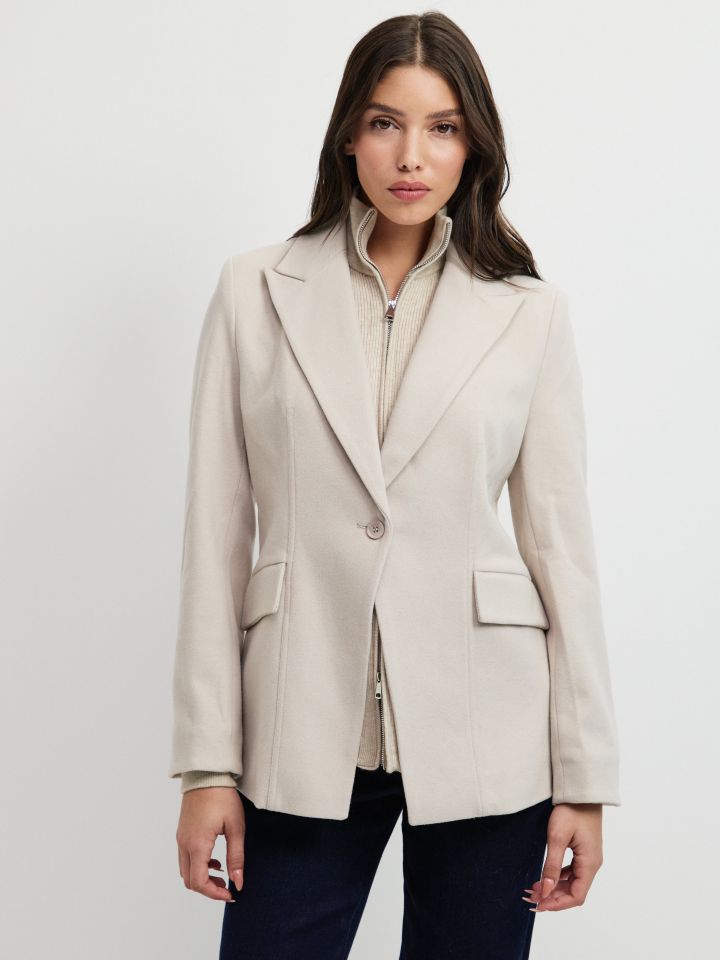 ג’קט שילוב סריגה ורוכסן בצבע אבן