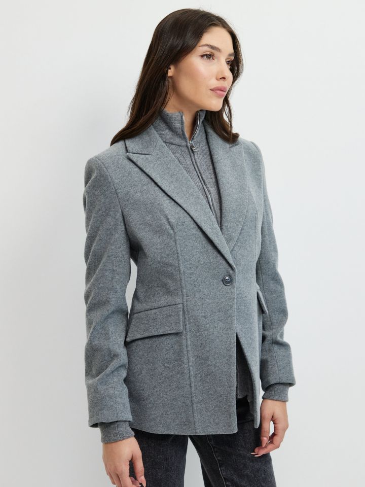 ג’קט שילוב סריגה ורוכסן בצבע אפור מלאנז בינוני