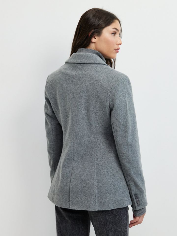 ג’קט שילוב סריגה ורוכסן בצבע אפור מלאנז בינוני