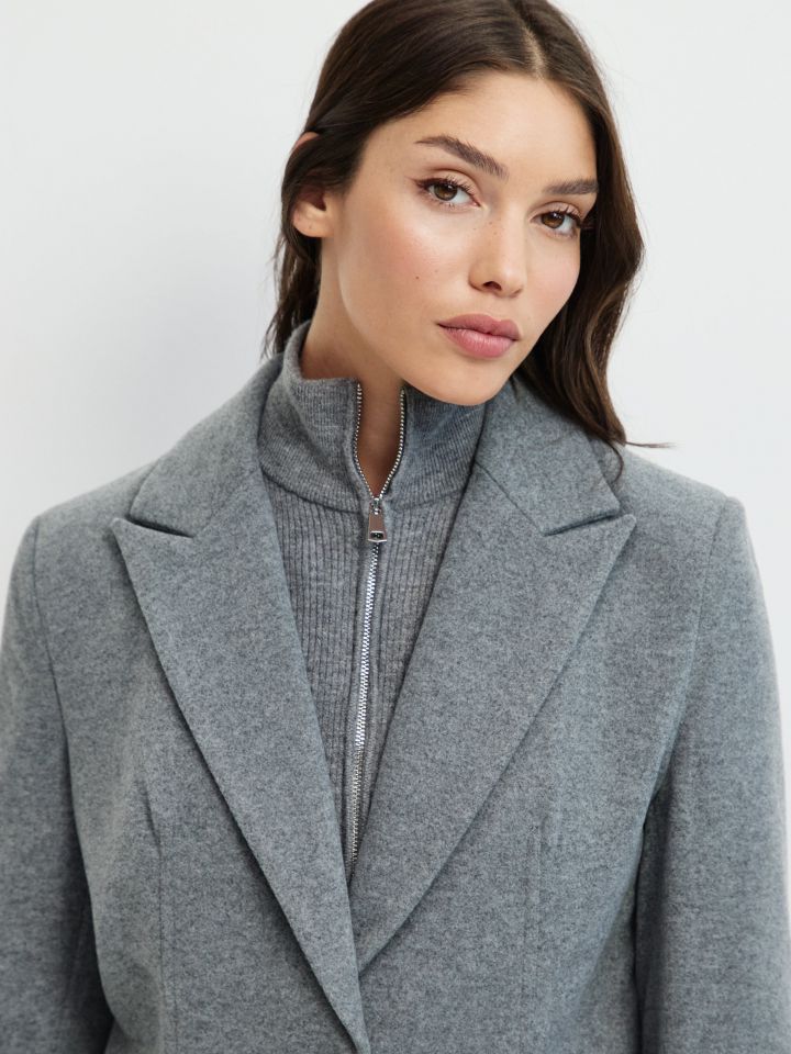 ג’קט שילוב סריגה ורוכסן בצבע אפור מלאנז בינוני