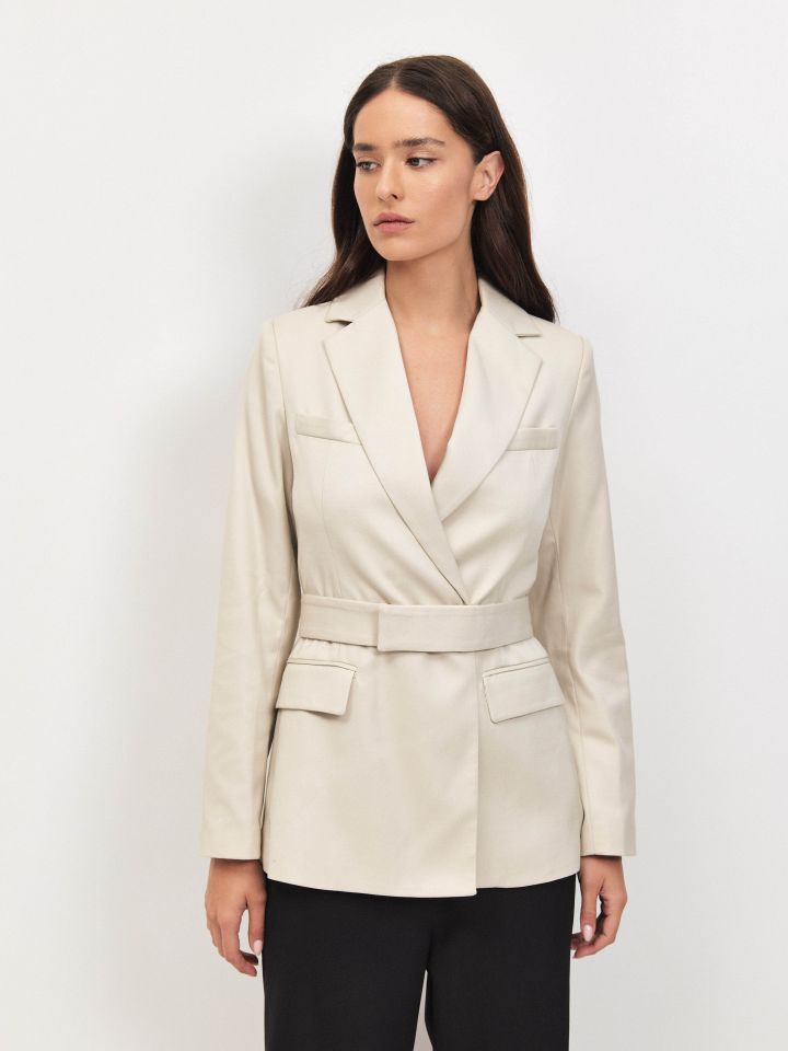 ג’קט + חגורה  PARIS בצבע אבן