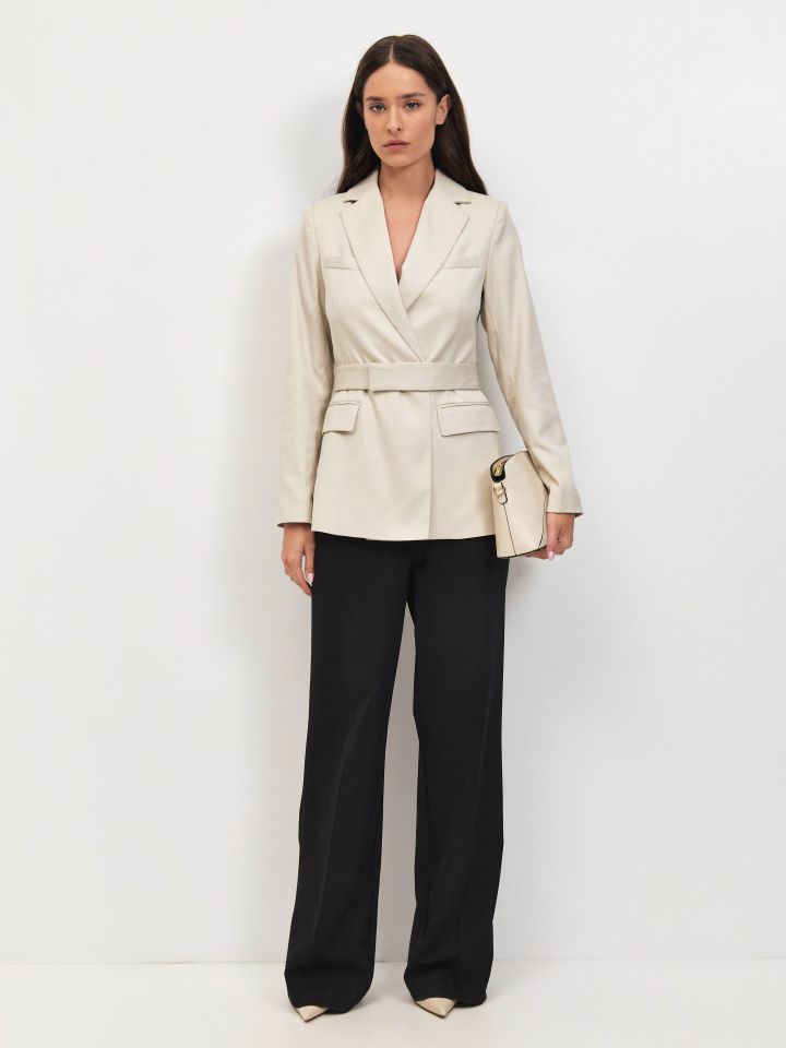 ג’קט + חגורה  PARIS בצבע אבן