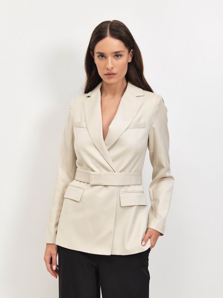 ג’קט + חגורה  PARIS בצבע אבן