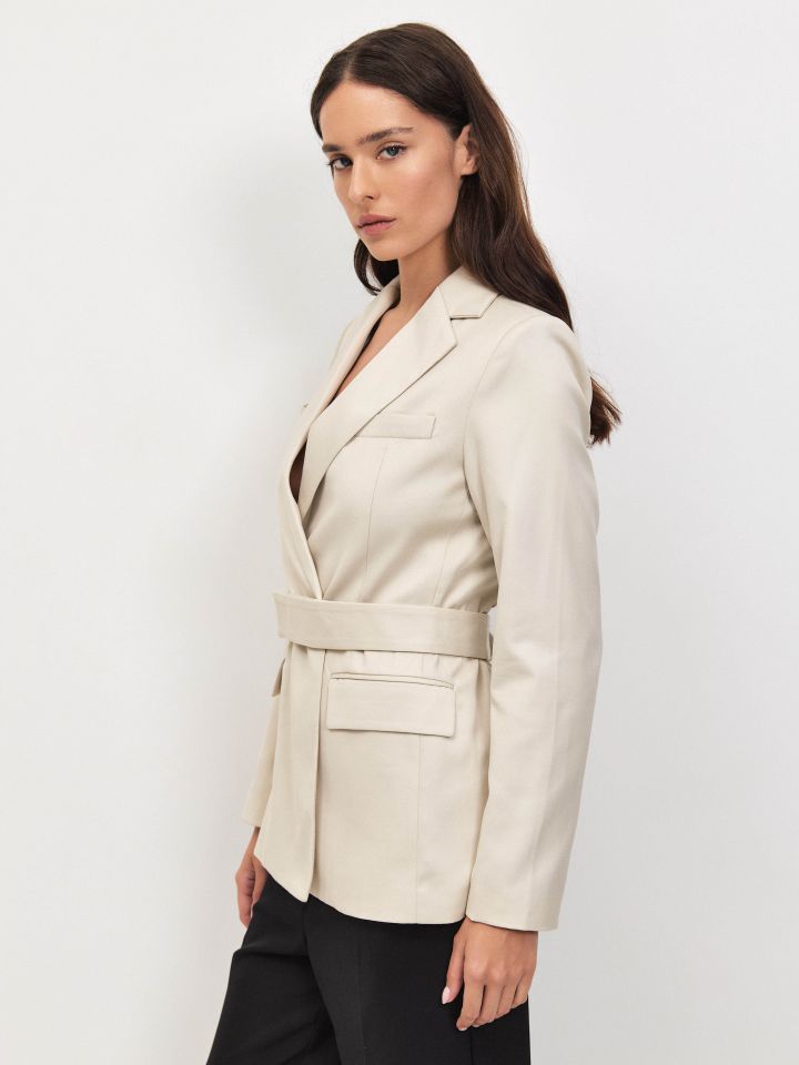 ג’קט + חגורה  PARIS בצבע אבן