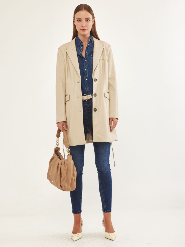 ג’קט דמוי עור בצבע אבן