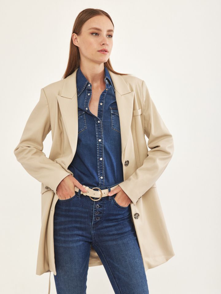 ג’קט דמוי עור בצבע אבן