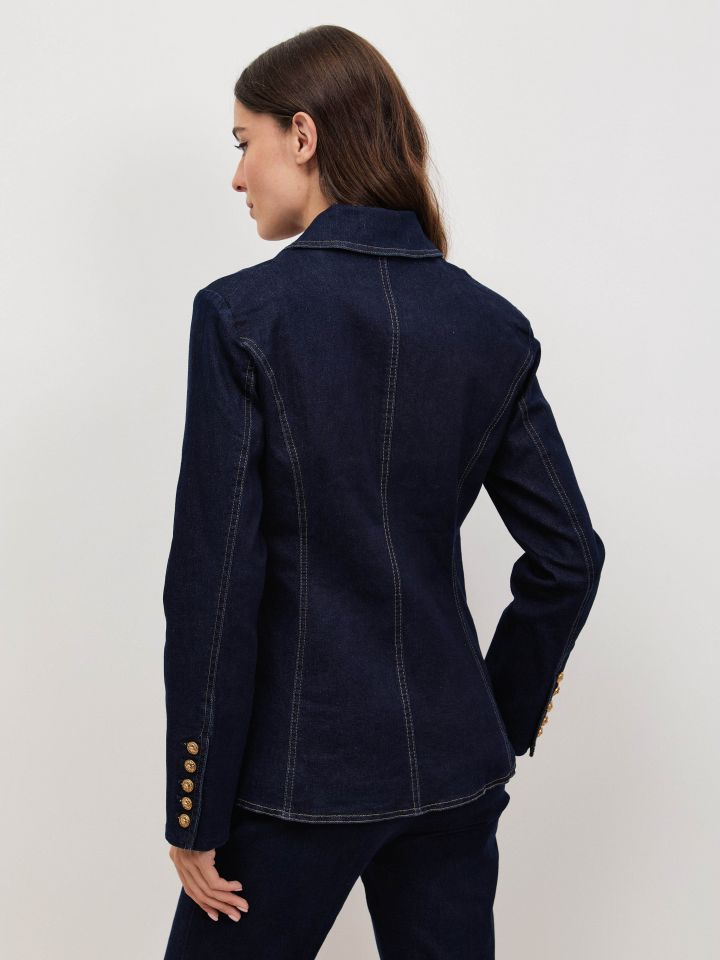 ג’קט ג’ינס כפתורי זהב בצבע ג’ינס כהה