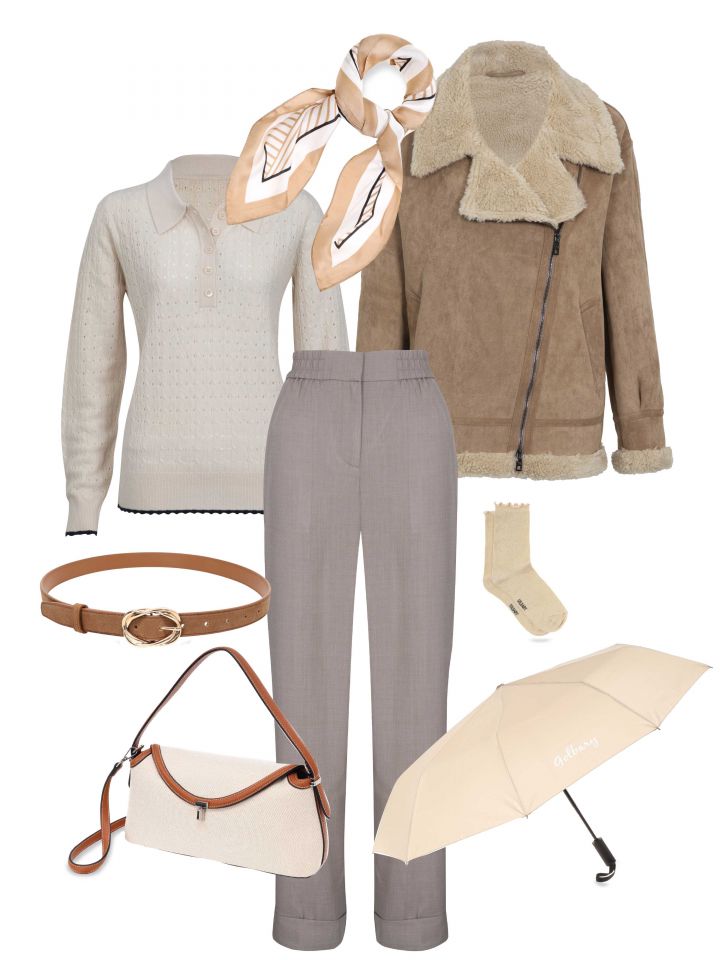 מעיל מראה זמש בצבע בייז קפוצינו