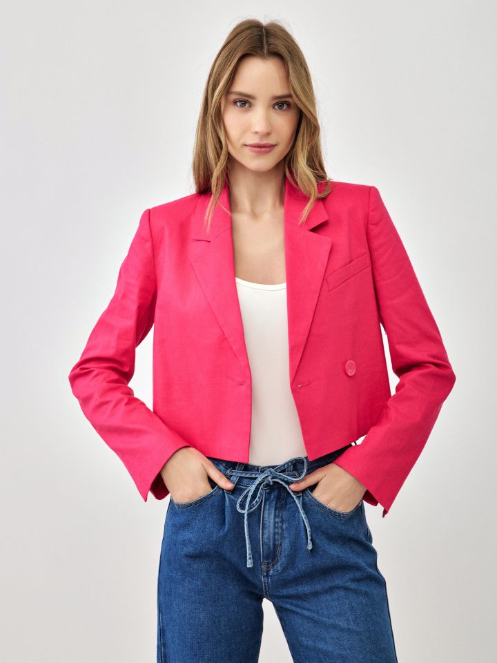 ג’קט מראה פישתן קצר בצבע פוקסיה