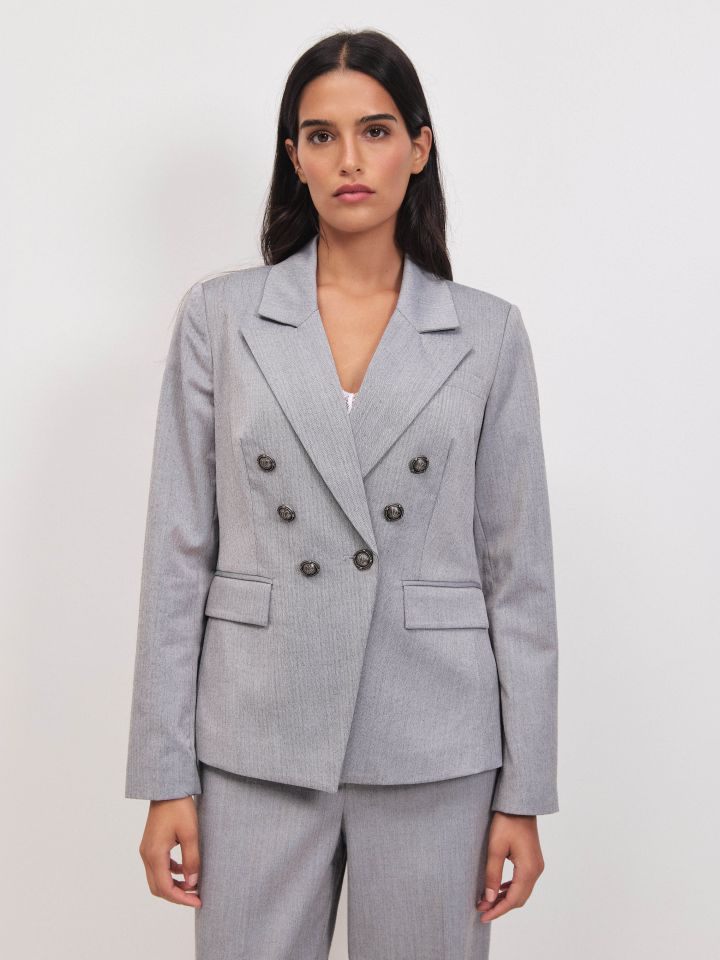 ג’קט GRAY כפתורי כסף בצבע אפור כסף