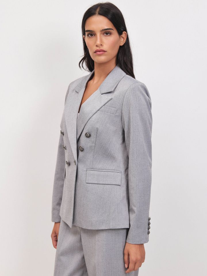 ג’קט GRAY כפתורי כסף בצבע אפור כסף