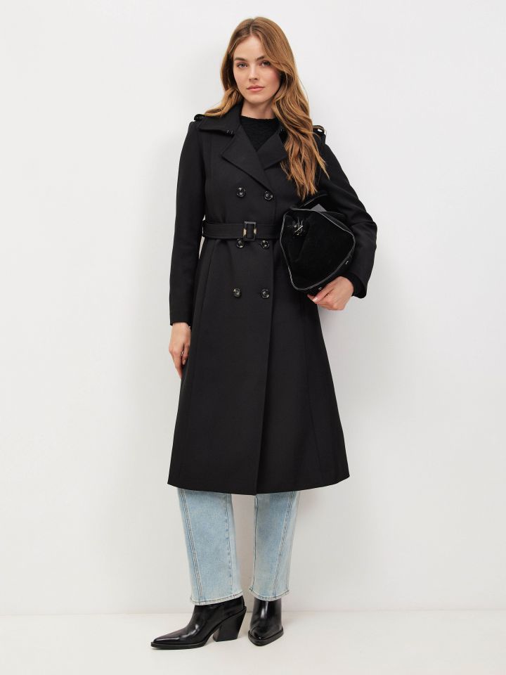 מעיל טרנץ’ ארוך LIA בצבע שחור