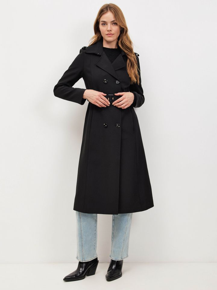 מעיל טרנץ’ ארוך LIA בצבע שחור