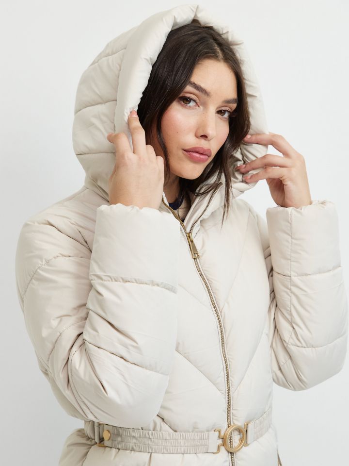 מעיל חגורה בפרונט PROMO בצבע אבן