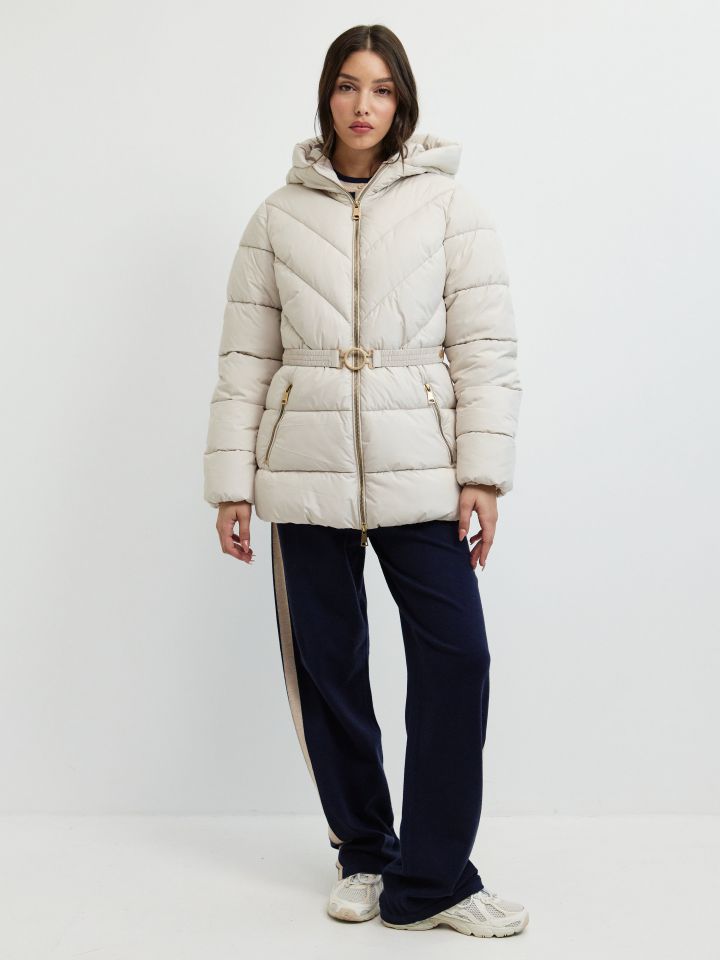 מעיל חגורה בפרונט PROMO בצבע אבן