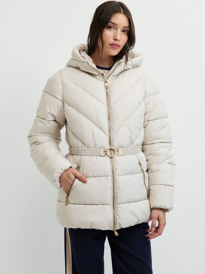 מעיל חגורה בפרונט PROMO בצבע אבן