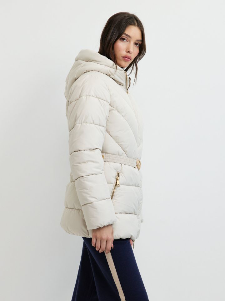 מעיל חגורה בפרונט PROMO בצבע אבן