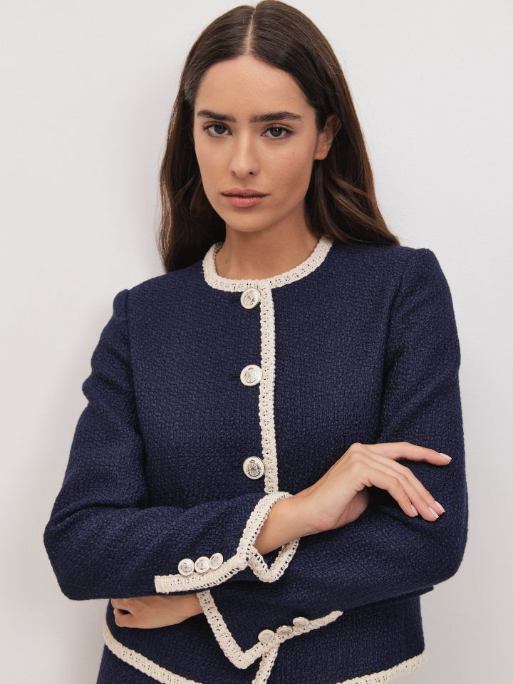 ג’קט בוקלה שילוב EDEN בצבע נייבי