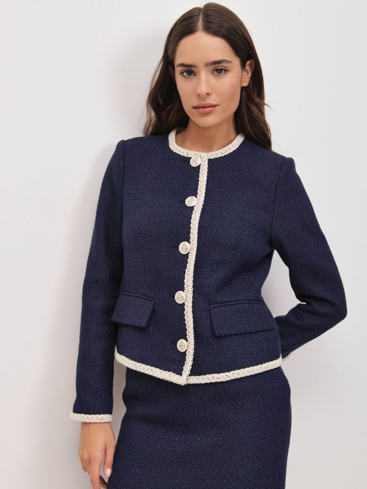 ג’קט בוקלה שילוב EDEN בצבע נייבי