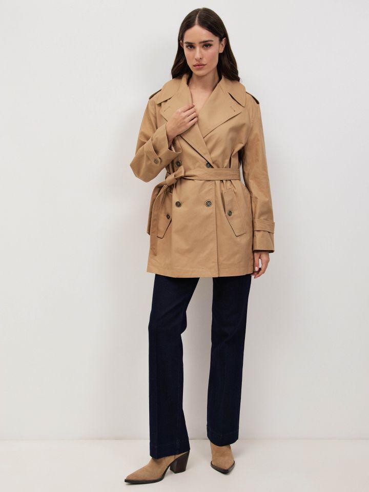 מעיל טרנץ קצר ROMI בצבע קאמל