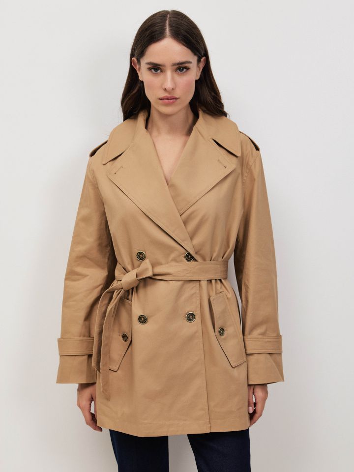 מעיל טרנץ קצר ROMI בצבע קאמל