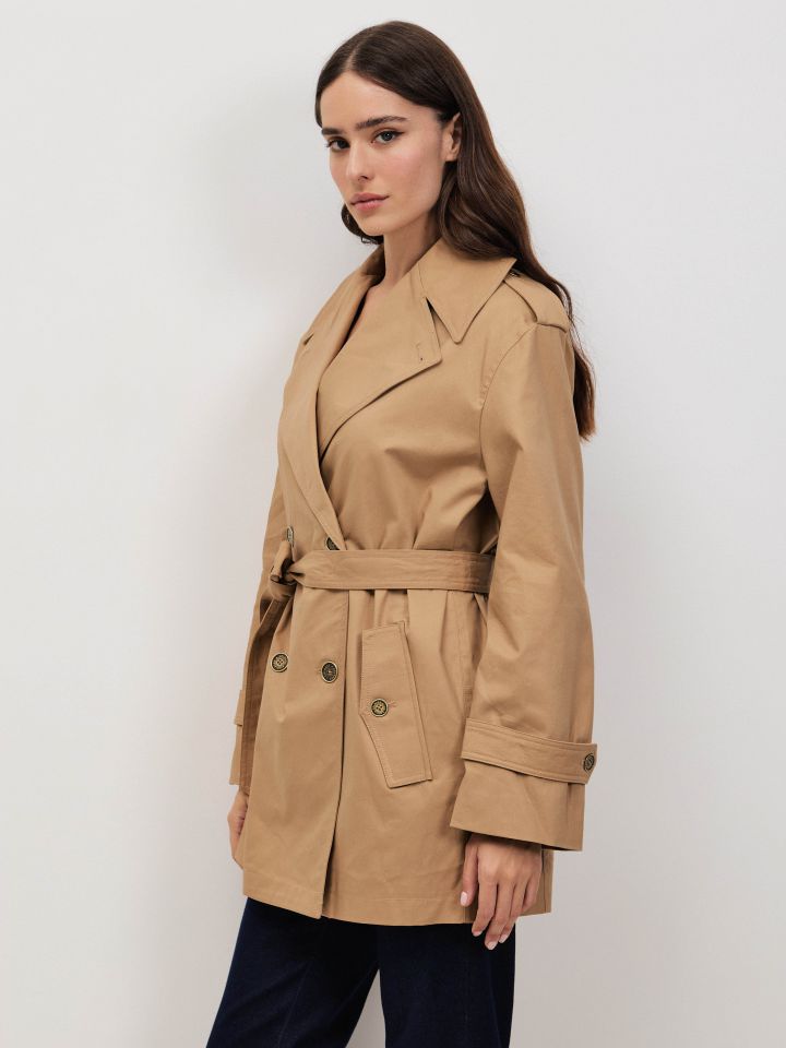 מעיל טרנץ קצר ROMI בצבע קאמל