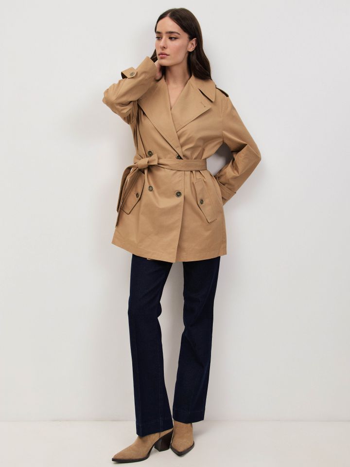 מעיל טרנץ קצר ROMI בצבע קאמל