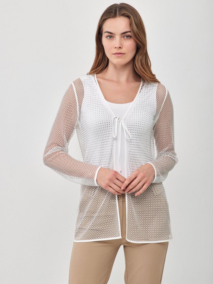 עליונית רשת דמוי יהלומים בצבע לבן
