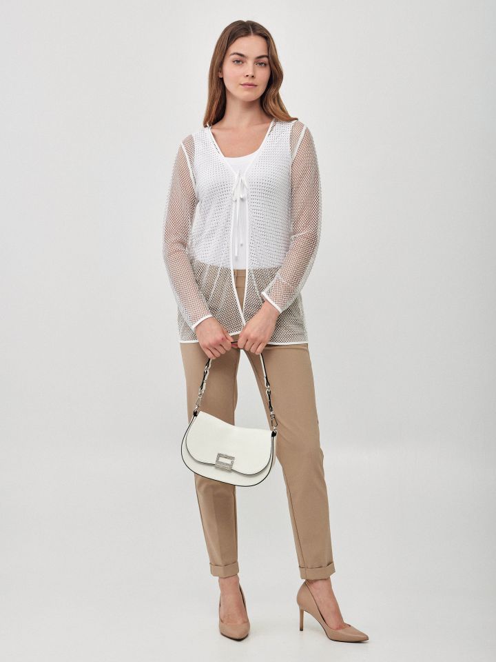 עליונית רשת דמוי יהלומים בצבע לבן