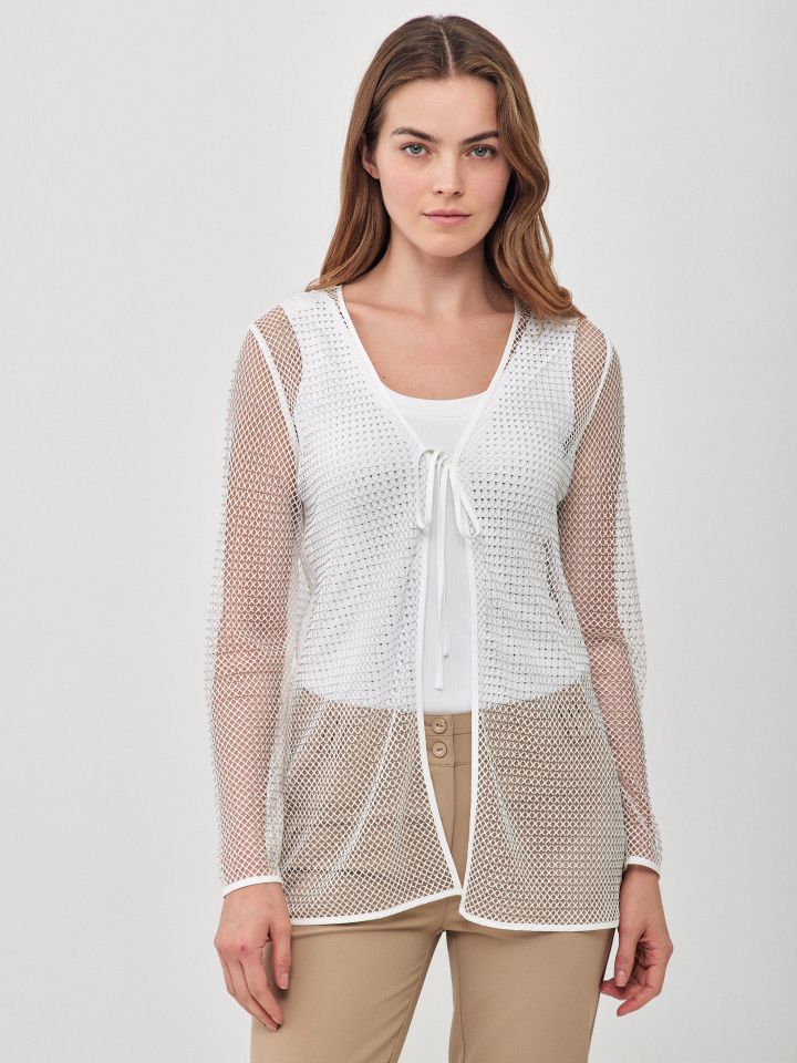 עליונית רשת דמוי יהלומים בצבע לבן