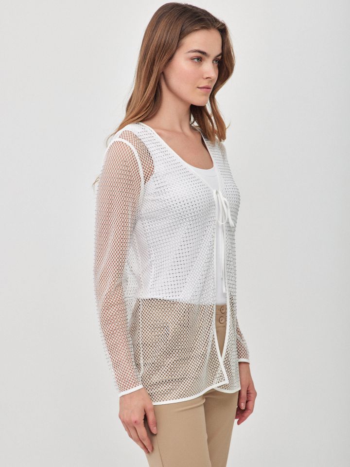 עליונית רשת דמוי יהלומים בצבע לבן